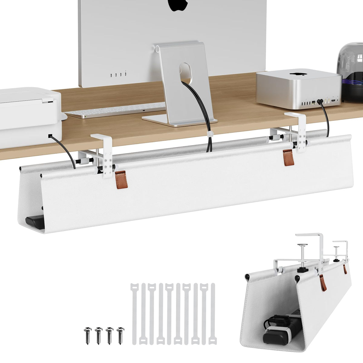 Under Desk Cable Management Tray with Fabric Cord Organizer