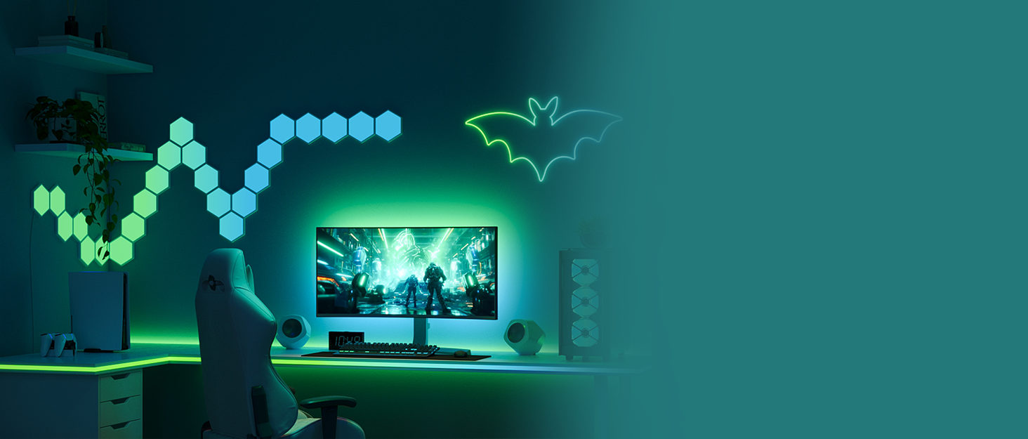 RGB gaming setup with illuminated audio system