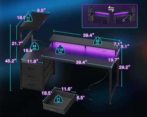 RGB Gaming Desk with USB Charging and Storage Shelves
