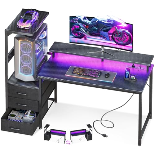 RGB Gaming Desk with USB Charging and Storage Shelves