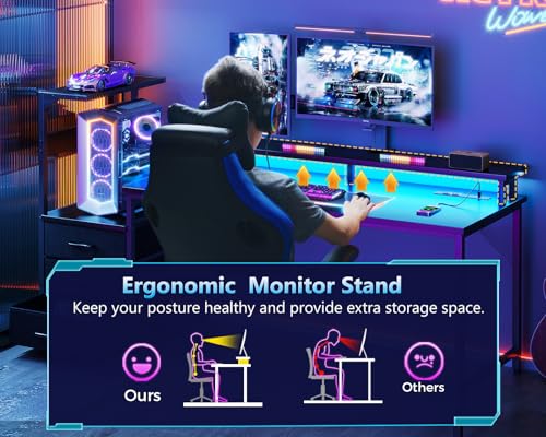 RGB Gaming Desk with USB Charging and Storage Shelves