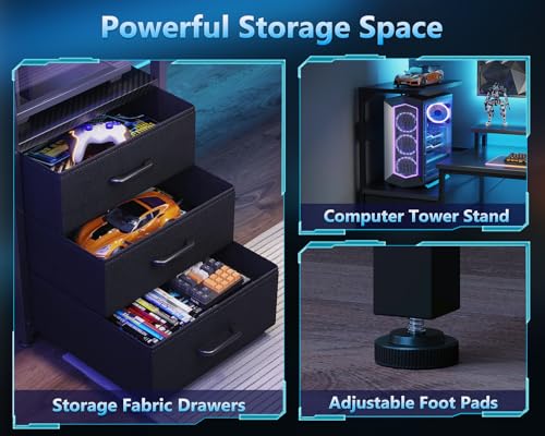 RGB Gaming Desk with USB Charging and Storage Shelves