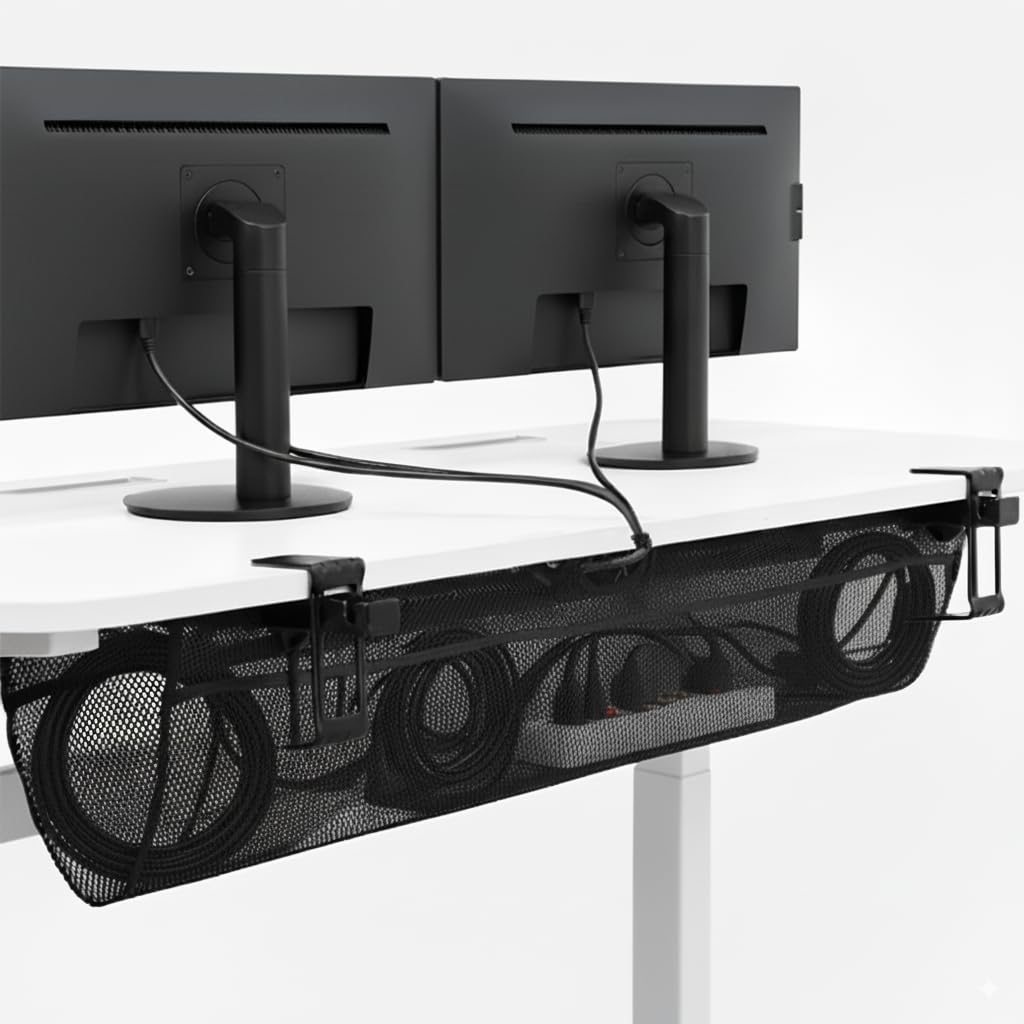 Under Desk Mesh Cable Organizer for Wire Management