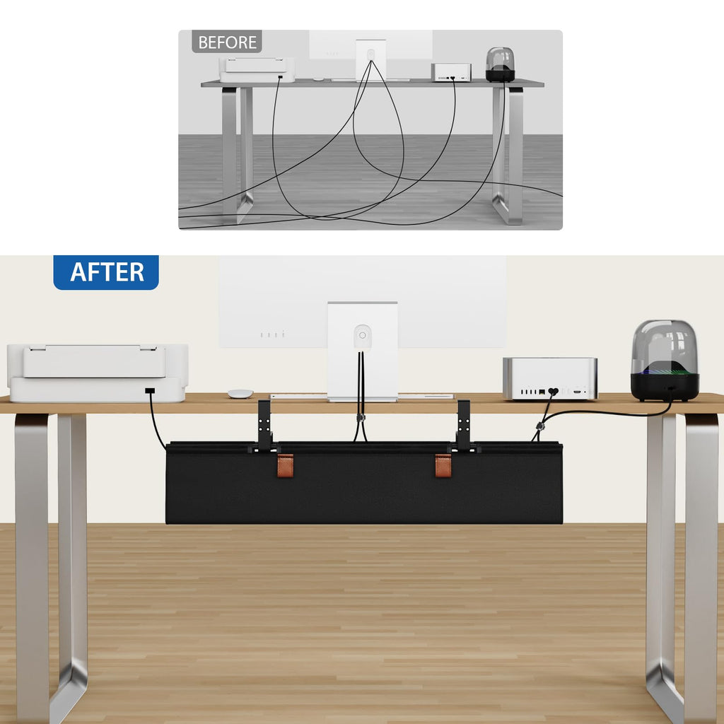 Under Desk Cable Management Tray with Fabric Cord Organizer