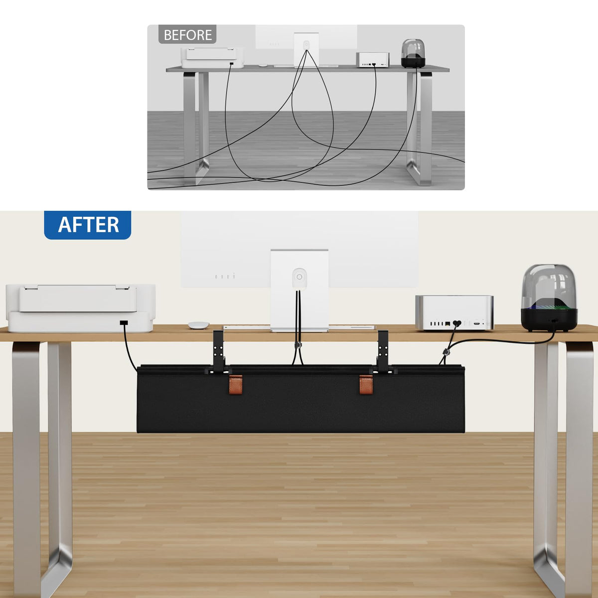 Under Desk Cable Management Tray with Fabric Cord Organizer