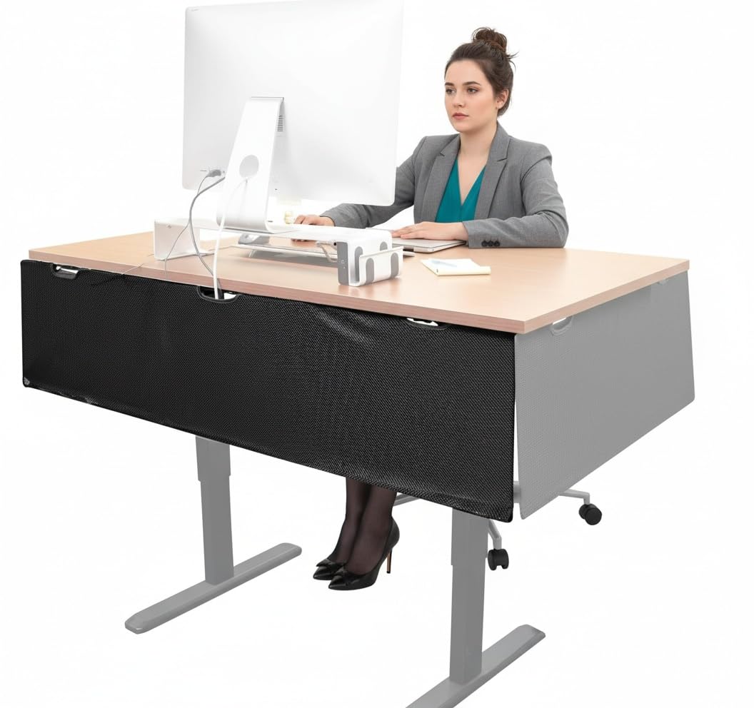 Under Desk Cable Organizer Panel with Mesh Storage Pockets