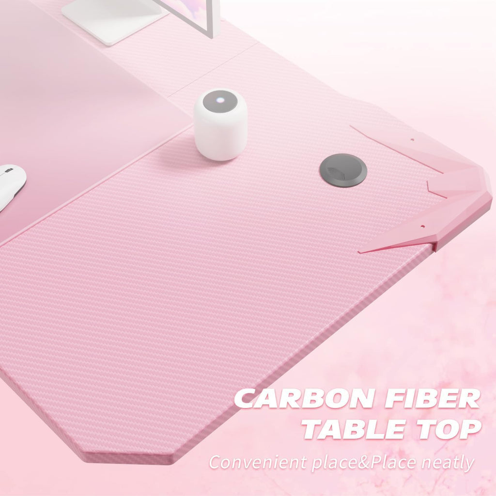 Carbon Fiber Gaming Desk with Cup Holder and Headphone Hook