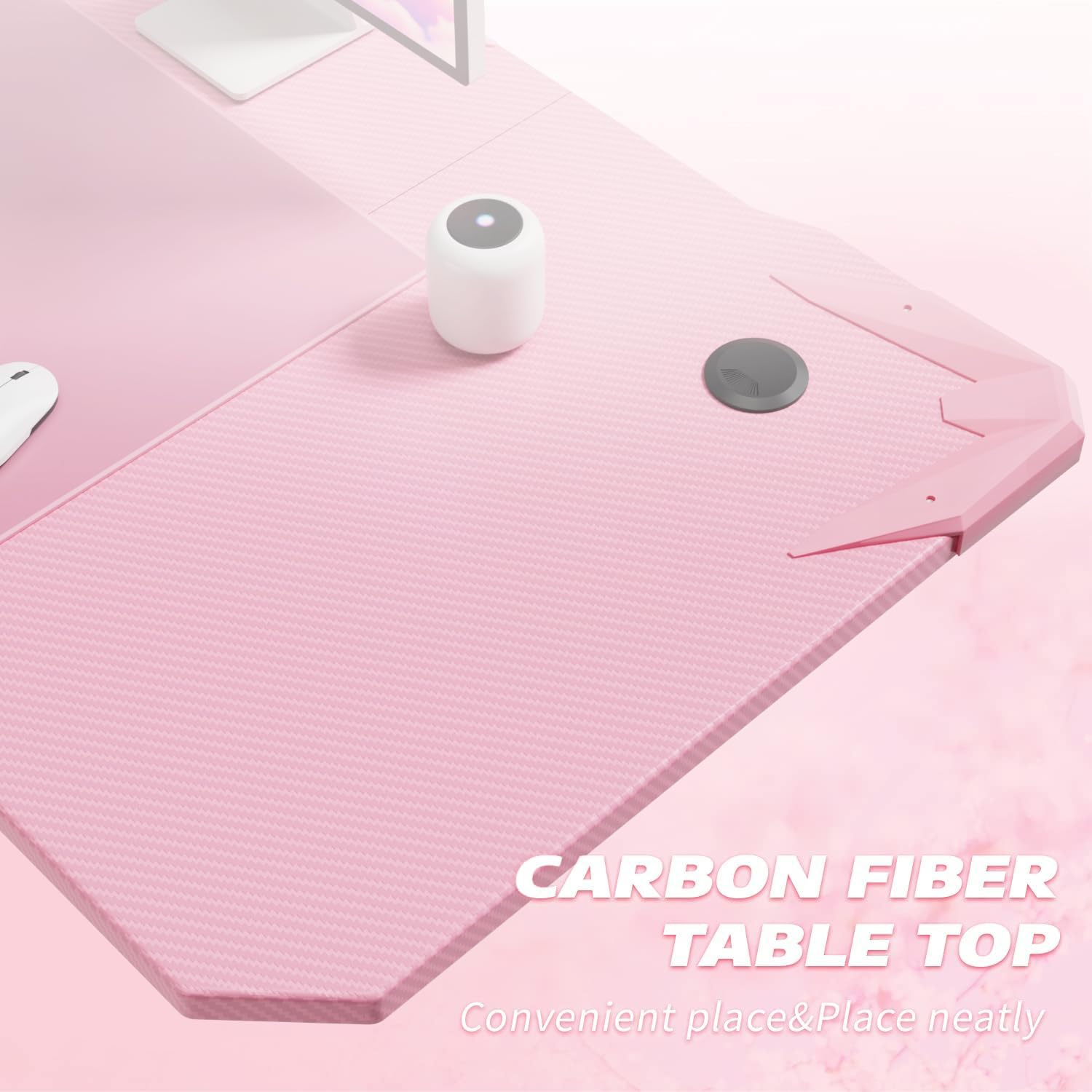 Carbon Fiber Gaming Desk with Cup Holder and Headphone Hook