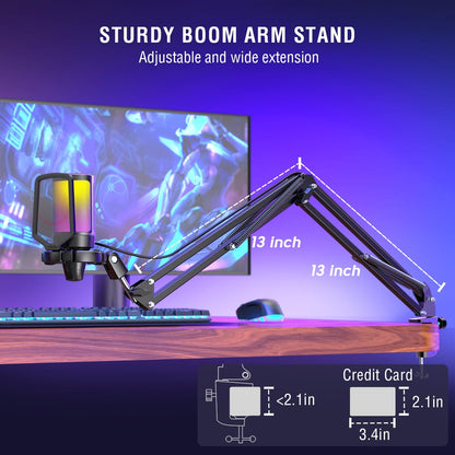 USB Condenser Gaming Microphone with Boom Arm and Pop Filter