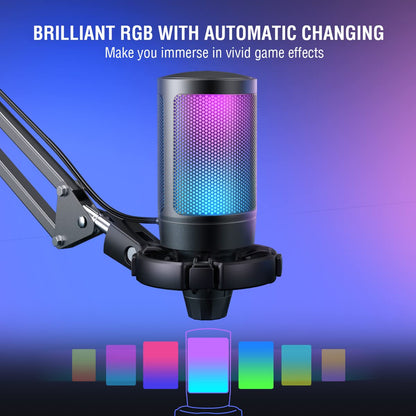USB Condenser Gaming Microphone with Boom Arm and Pop Filter