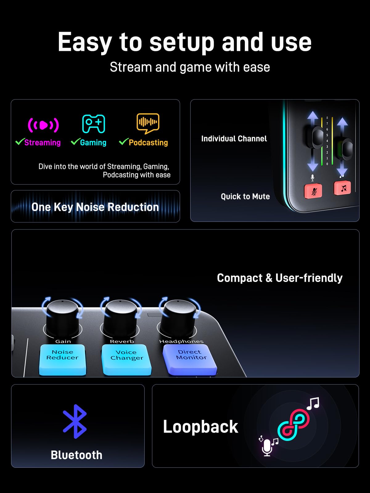 Gaming Streaming Audio Bundle with XLR Microphone and Mixer