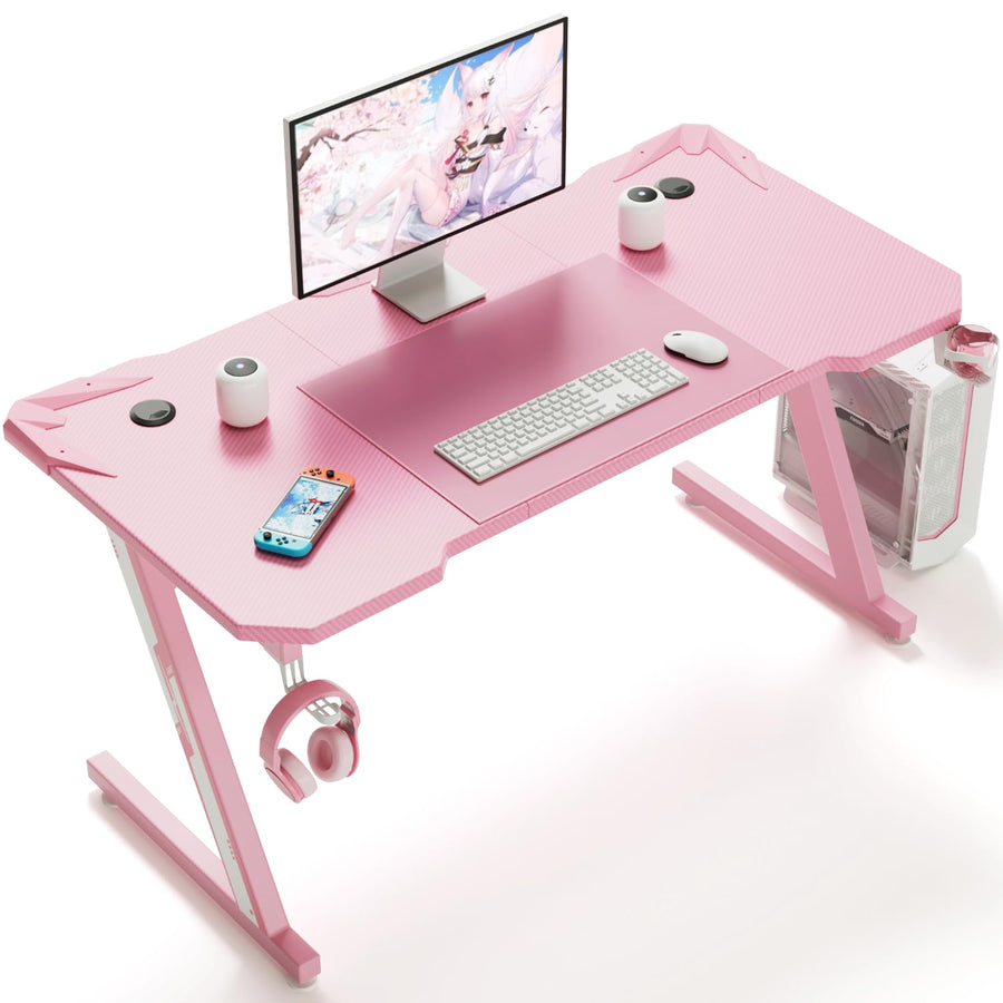 Carbon Fiber Gaming Desk with Cup Holder and Headphone Hook