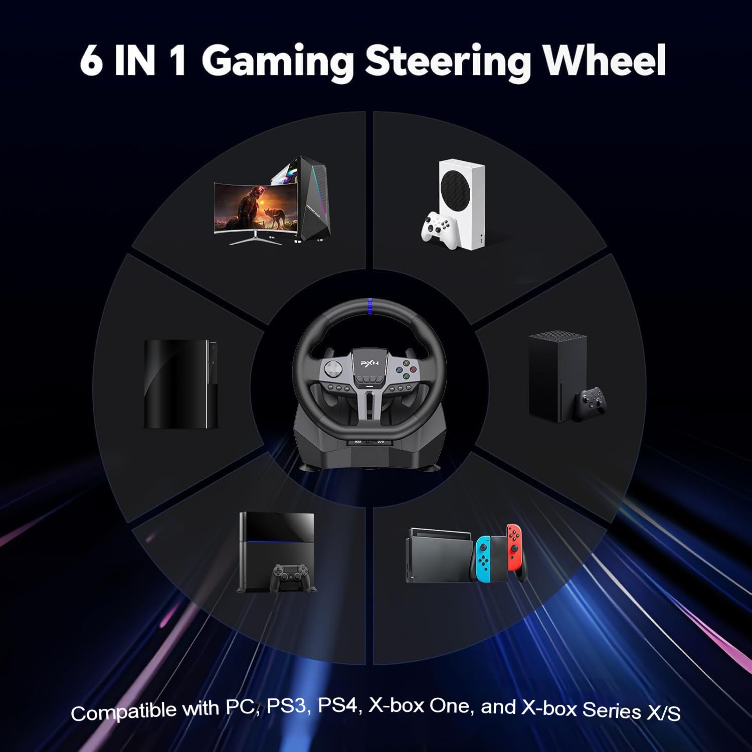 PXN V9 GEN2 Gaming Steering Wheel for PC, Xbox & PS4