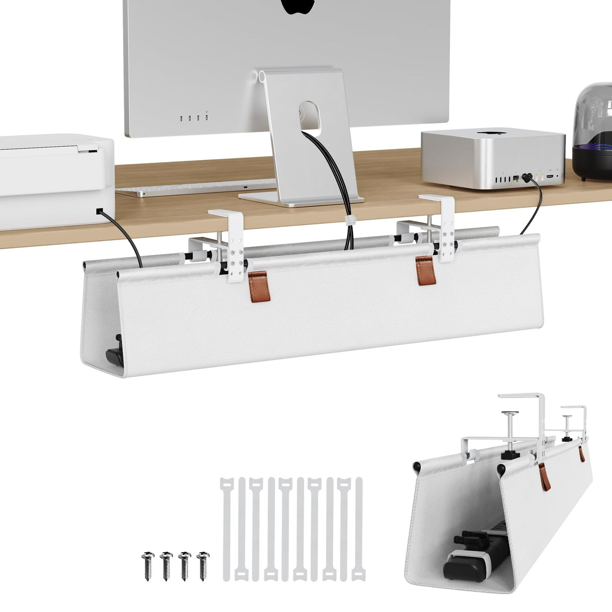Under Desk Cable Management Tray with Fabric Cord Organizer