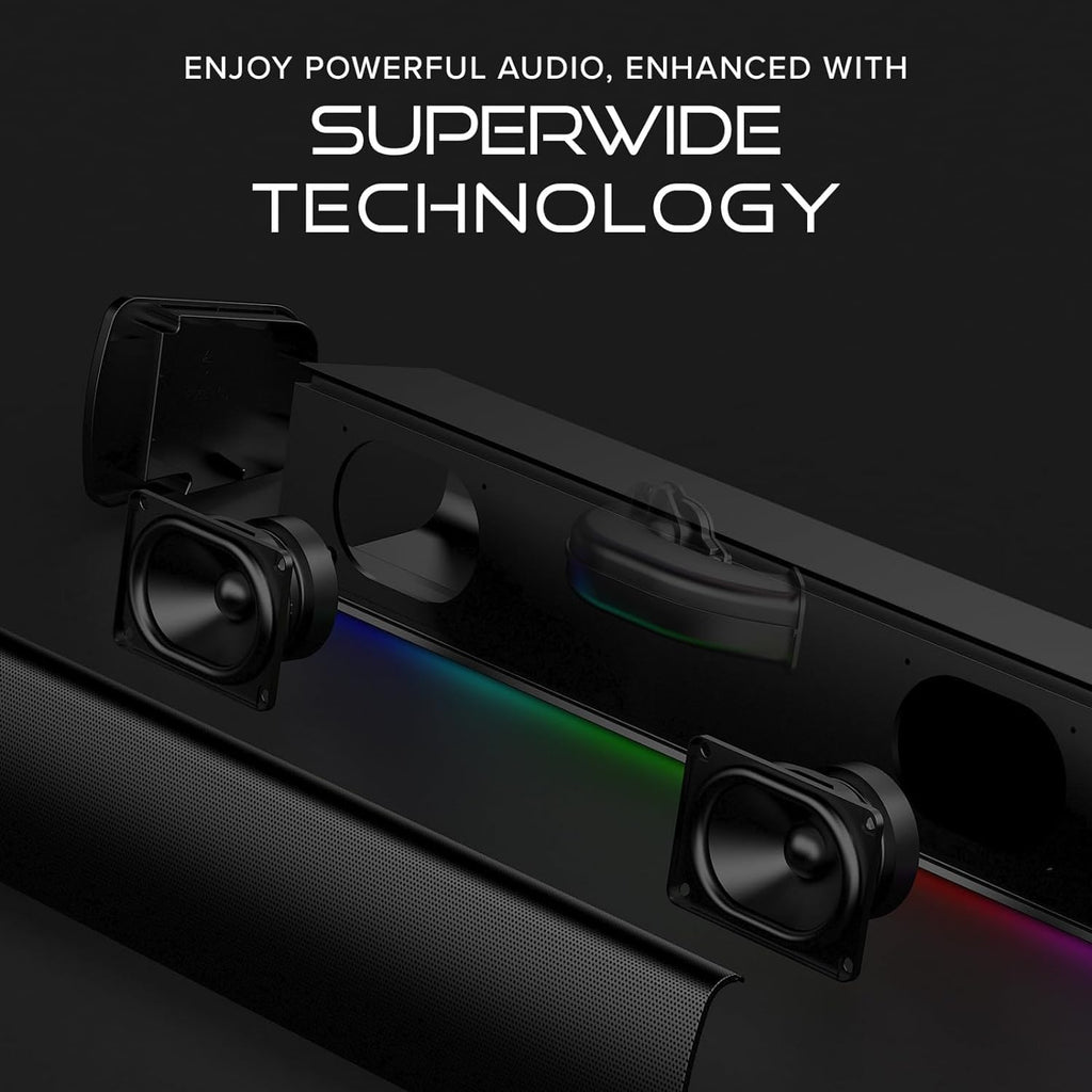 Compact RGB Gaming Soundbar with SuperWide Audio Technology