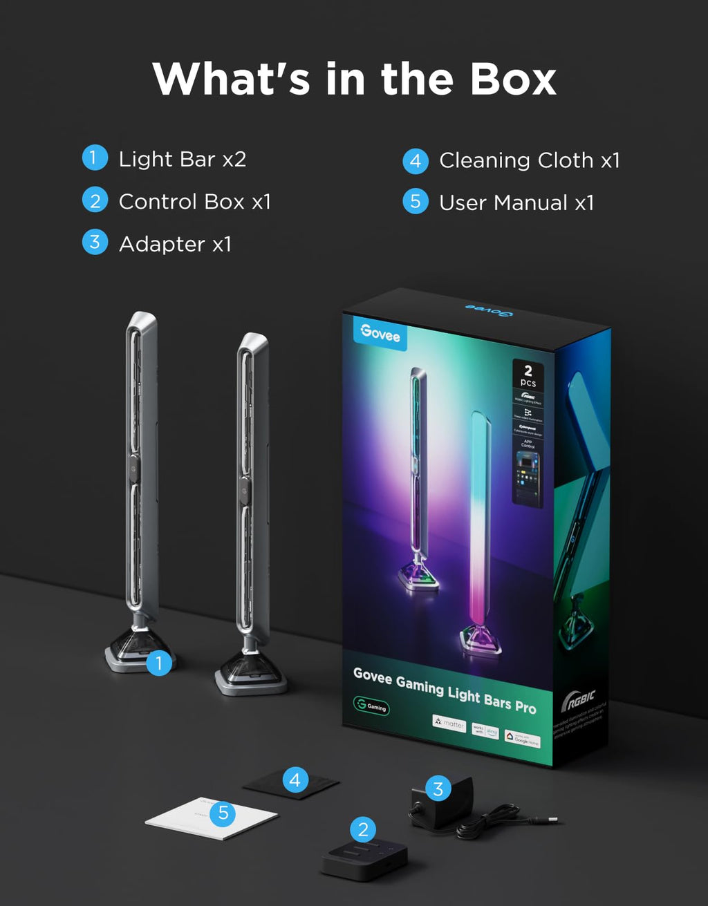 Govee Gaming Light Bars Pro,16-Inch Smart RGBIC Wi-Fi LED Game Lights