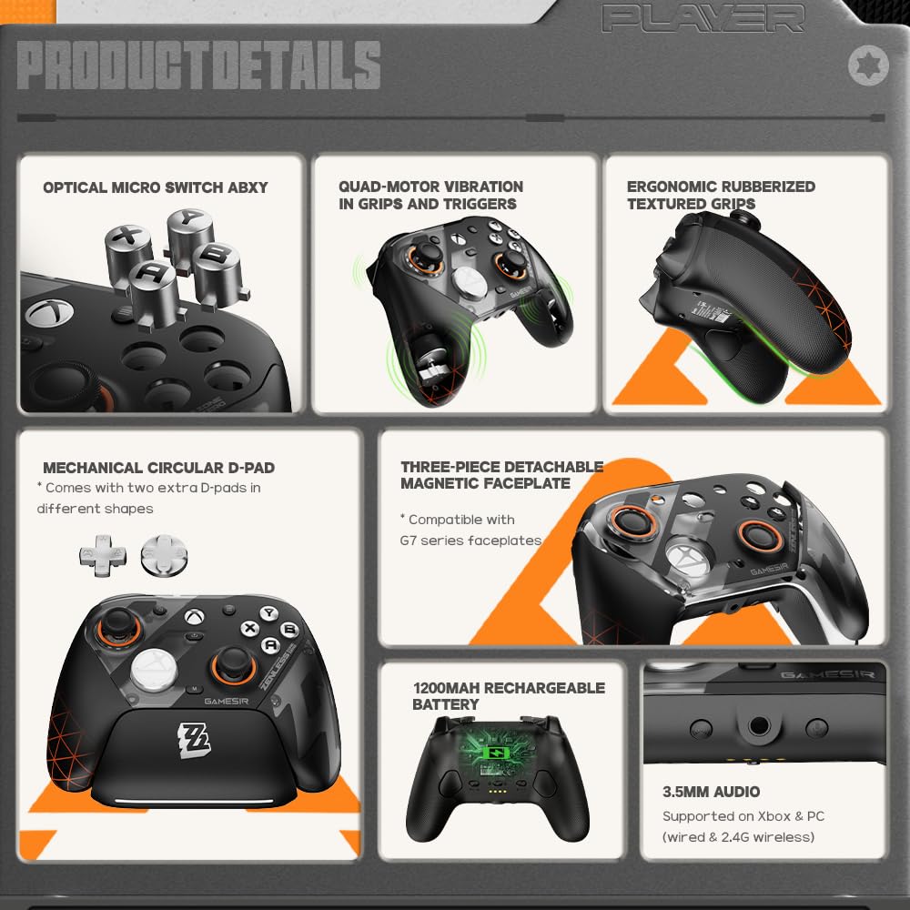 Wireless Gaming Controller with TMR Joysticks and Charging Dock