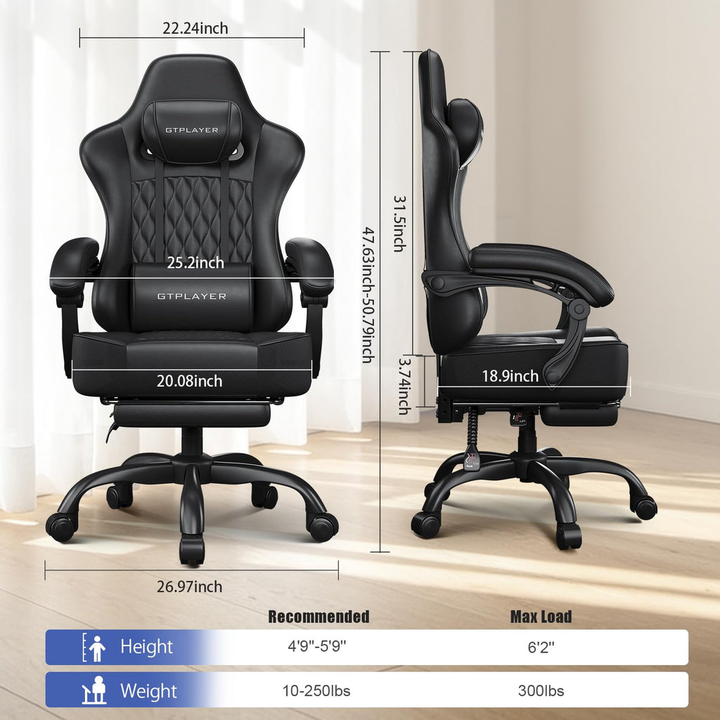 Big and Tall Gaming Chair with Footrest and Ergonomic Support