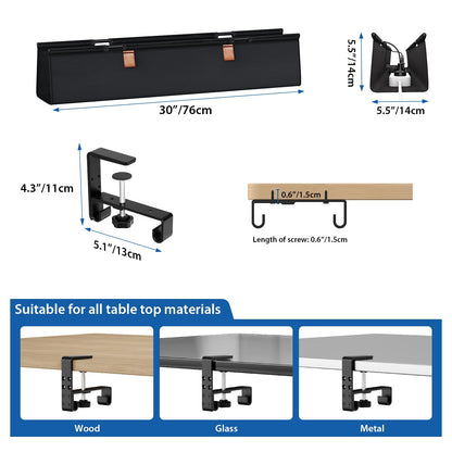 Under Desk Cable Management Tray with Fabric Cord Organizer