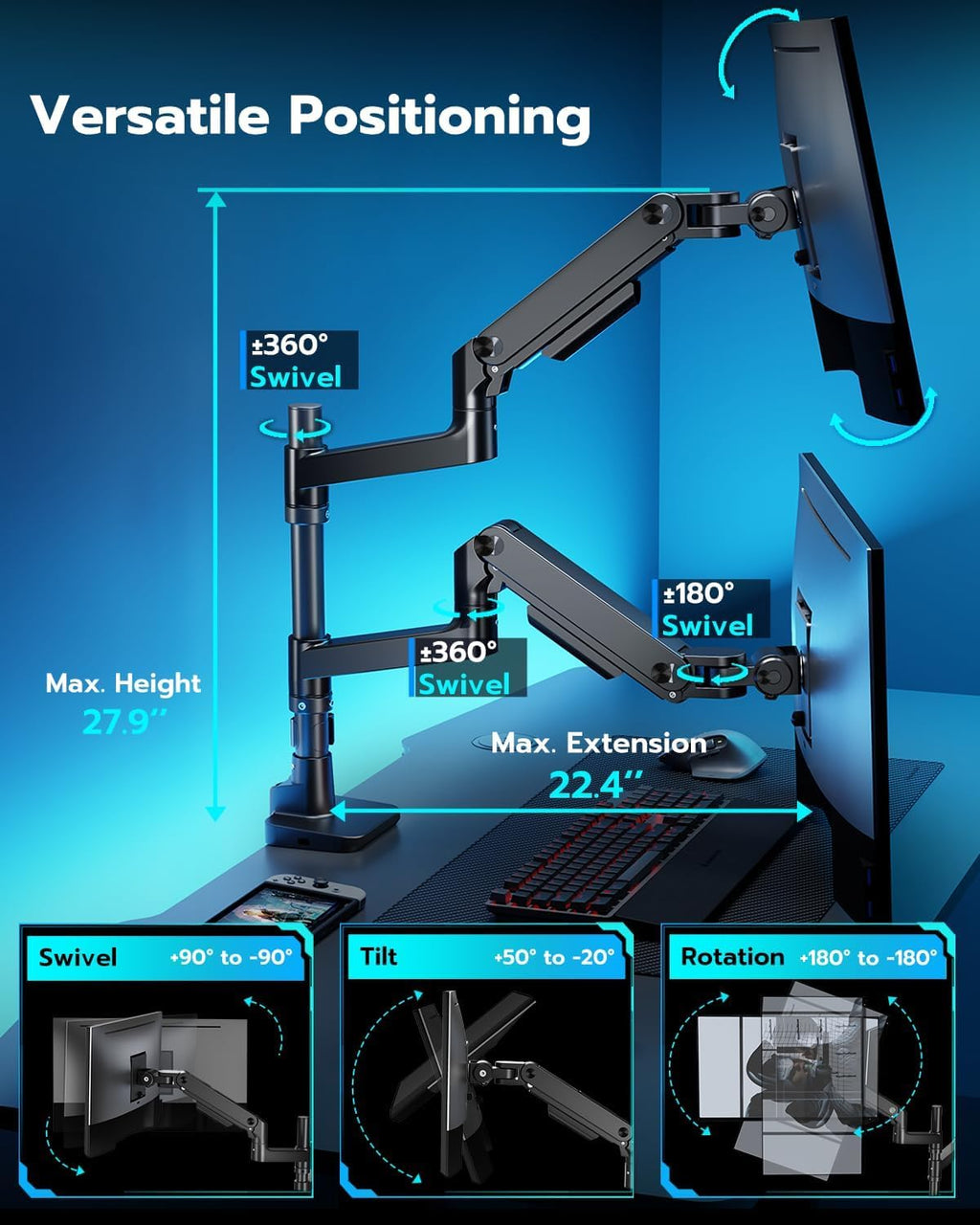 Heavy Duty Dual Monitor Arm Mount for Ultrawide Screens