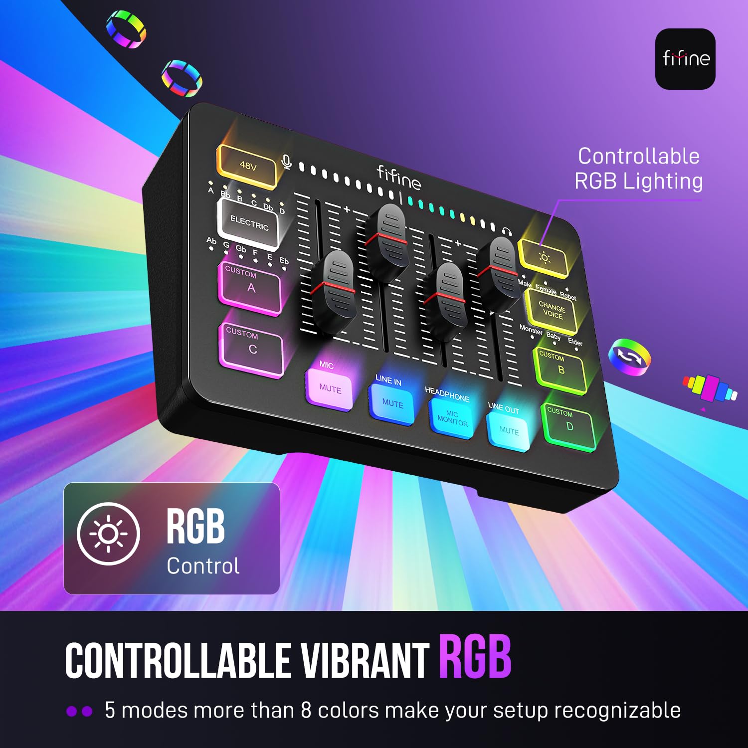 RGB Gaming Audio Mixer with XLR Interface and Voice Controls