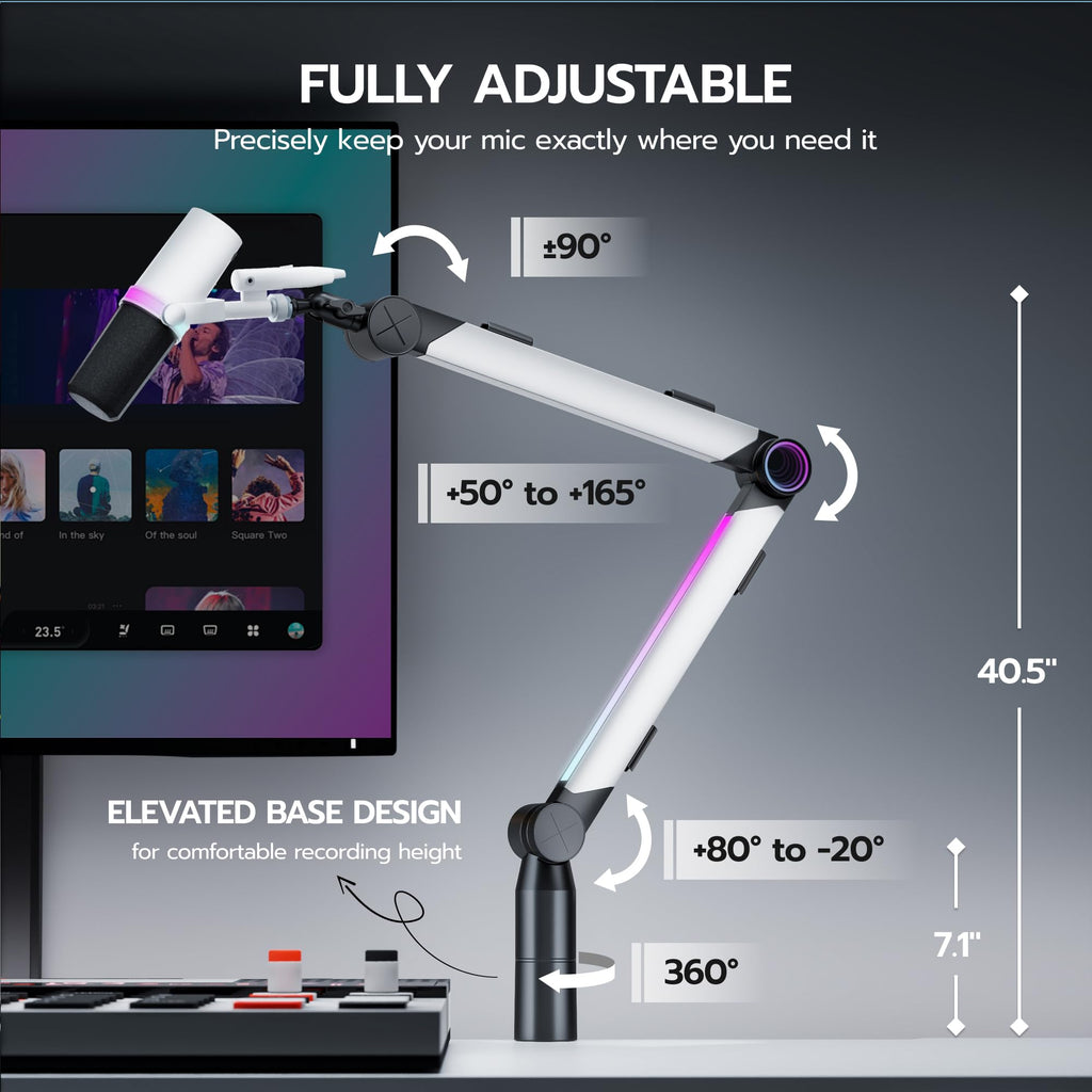 RGB Adjustable Microphone Boom Arm for Gaming Streaming