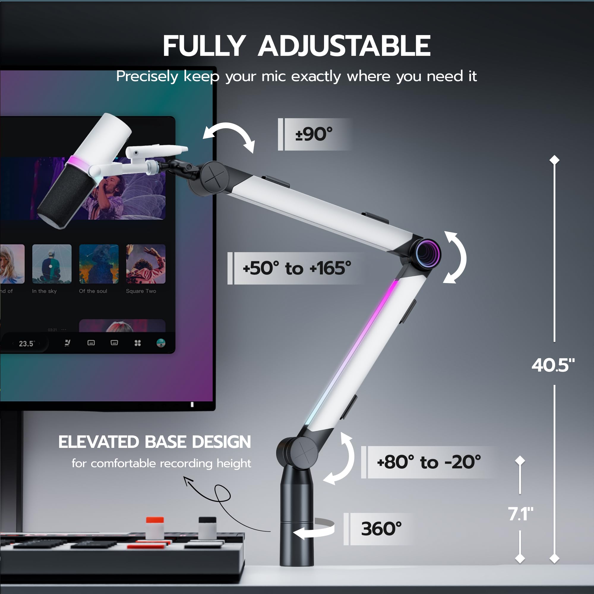 RGB Adjustable Microphone Boom Arm for Gaming Streaming