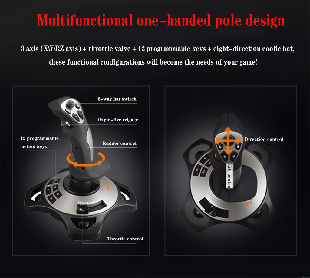 PC Flight Joystick with Throttle Control and Vibration