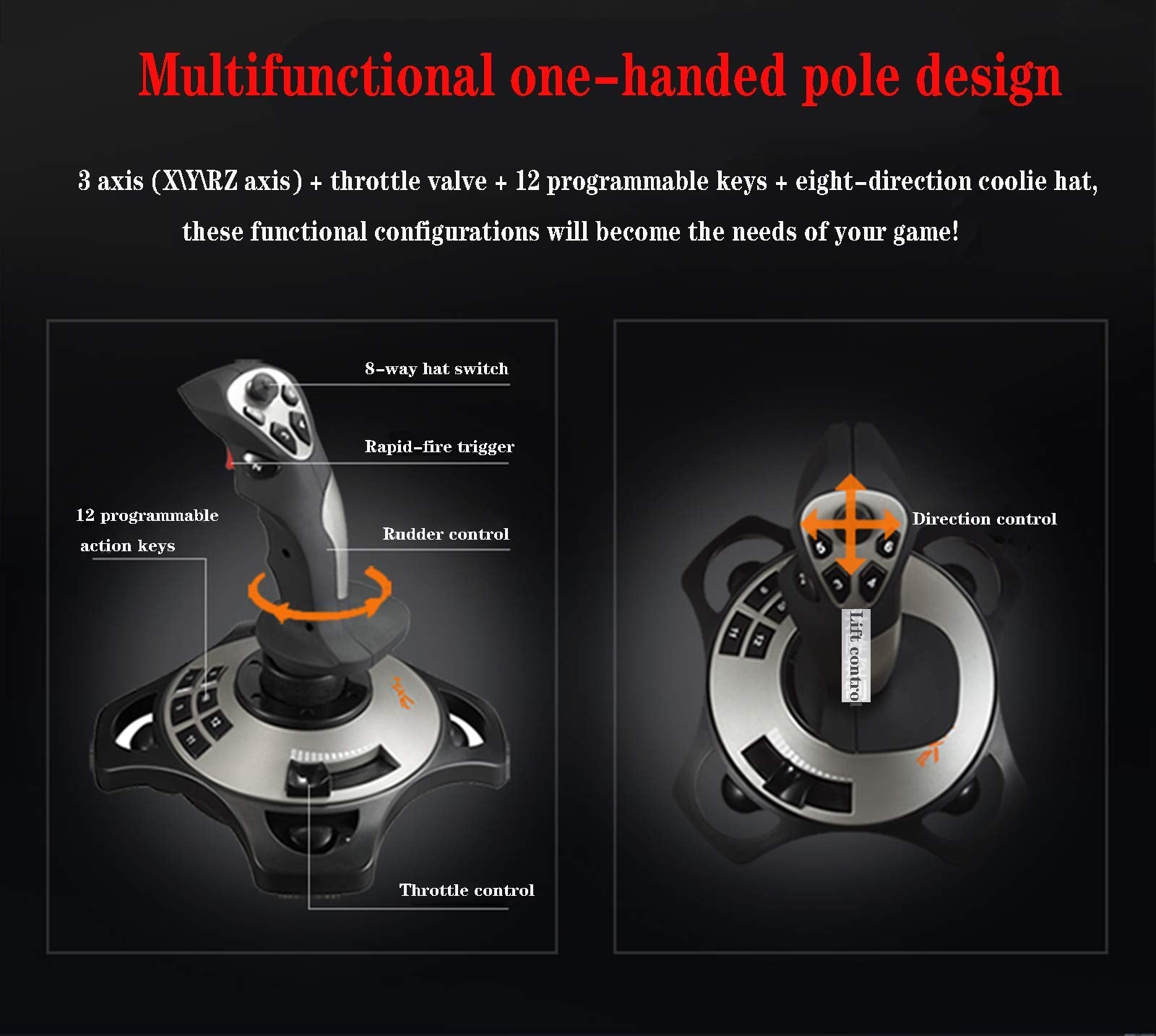 PC Flight Joystick with Throttle Control and Vibration