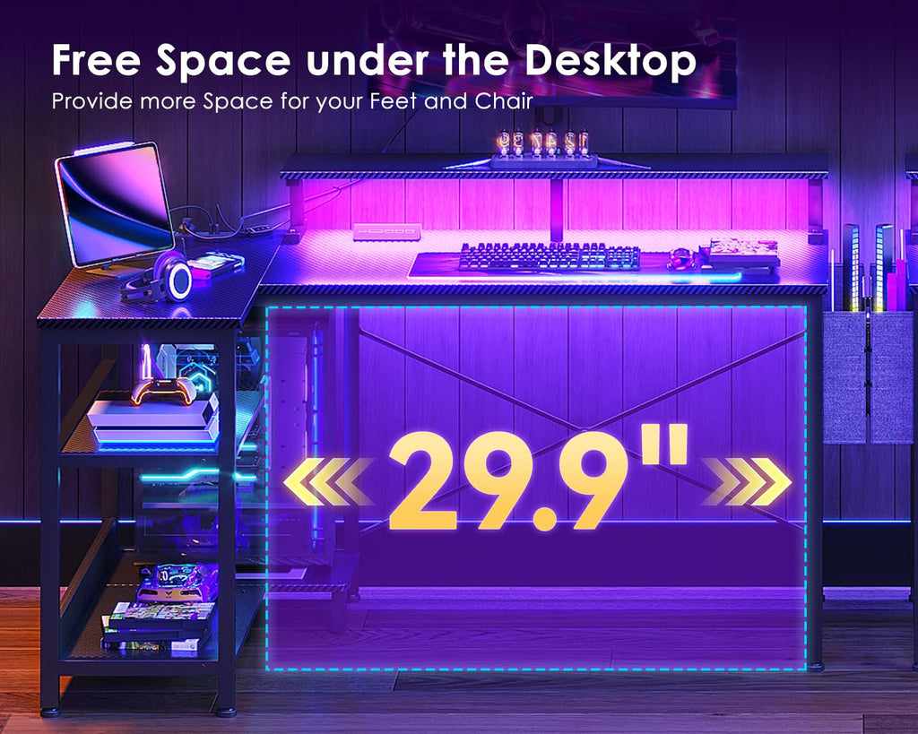 ODK Small L Shaped Desk-USB Port & LED Lights