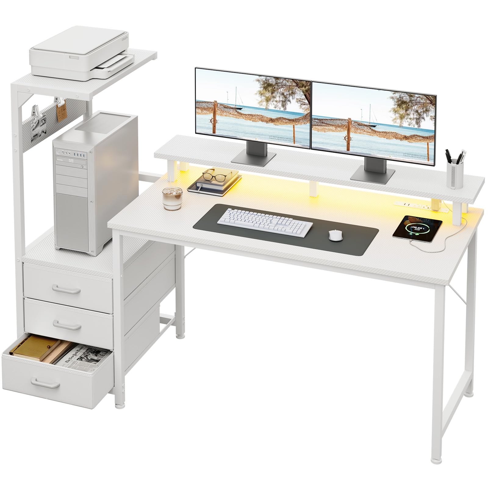 RGB Gaming Desk with USB Charging and Storage Shelves