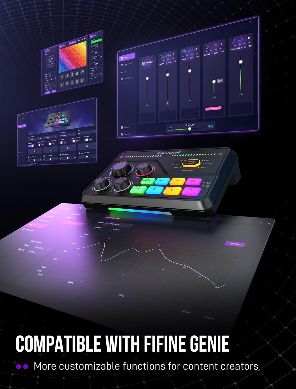RGB Gaming Audio Mixer with Voice Control and XLR Support