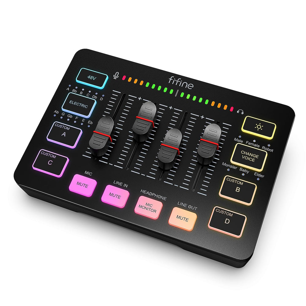 RGB Gaming Audio Mixer with XLR Interface and Voice Controls