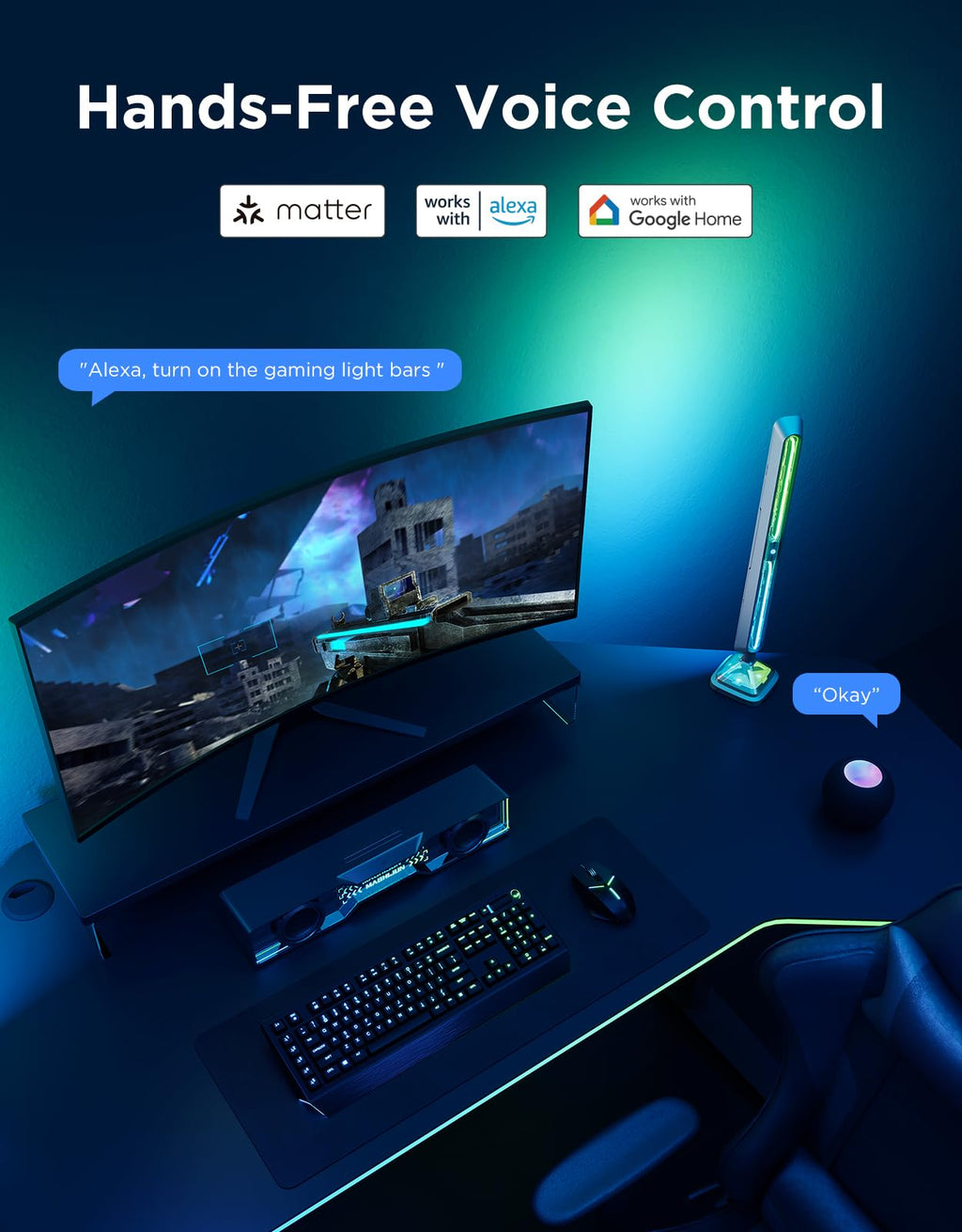 Govee Gaming Light Bars Pro,16-Inch Smart RGBIC Wi-Fi LED Game Lights