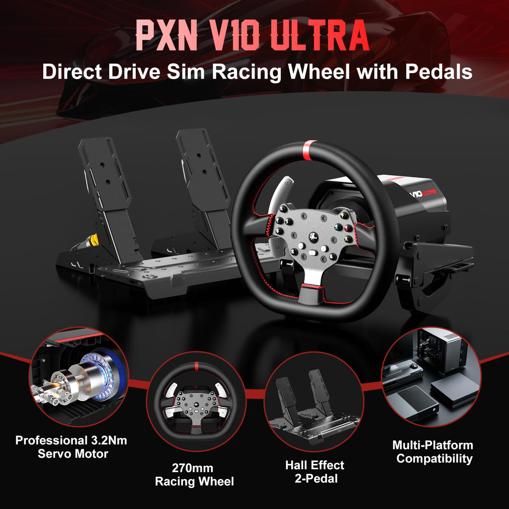 PXN V10 Ultra Direct Drive Racing Wheel, 3.2Nm Force Feedback