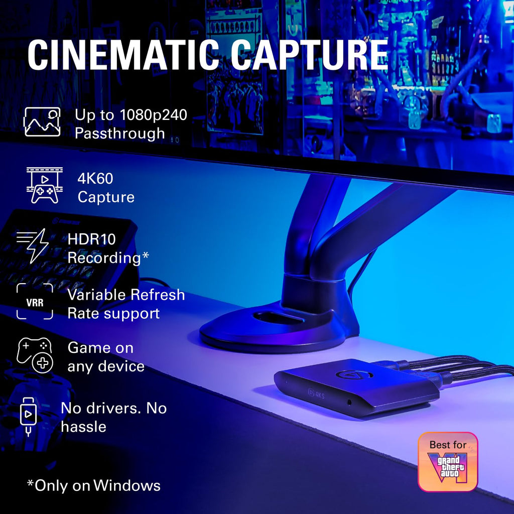 4K HDMI Capture Card with VRR Passthrough for Streaming
