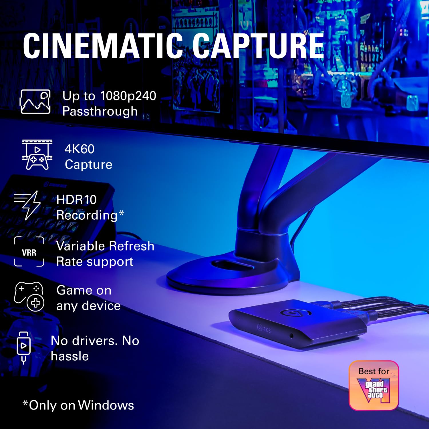 4K HDMI Capture Card with VRR Passthrough for Streaming