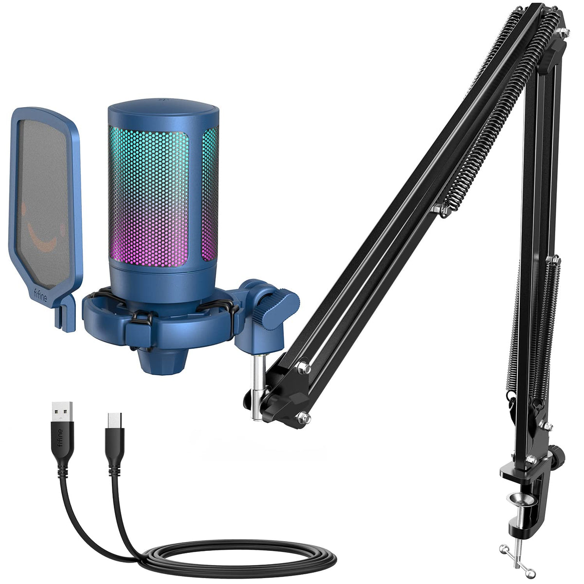 USB Condenser Gaming Microphone with Boom Arm and Pop Filter