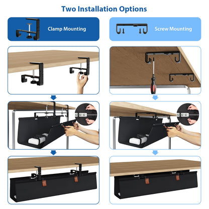 Under Desk Cable Management Tray with Fabric Cord Organizer