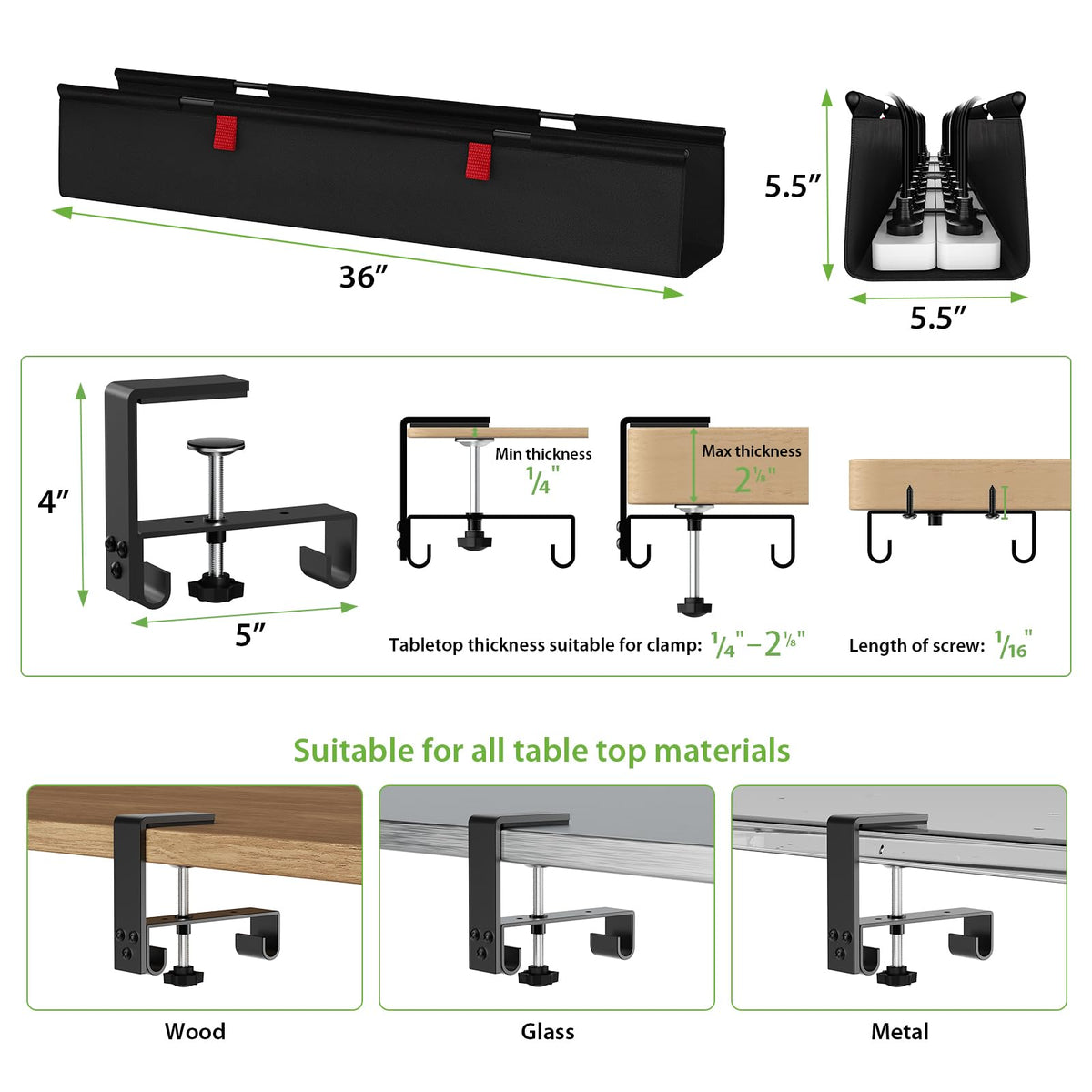 KEEGH Under Desk Cable Management Tray 48inch