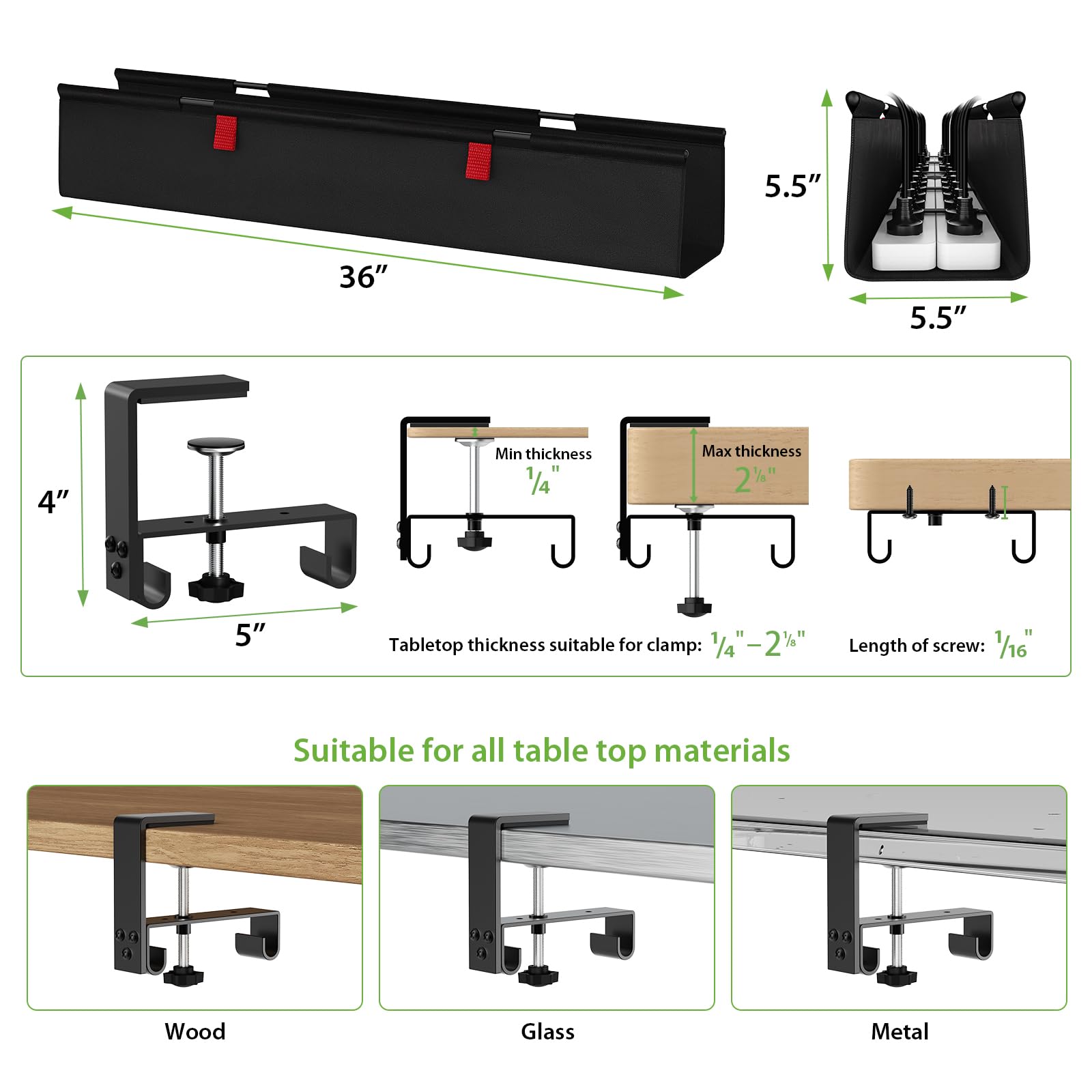 KEEGH Under Desk Cable Management Tray 48inch