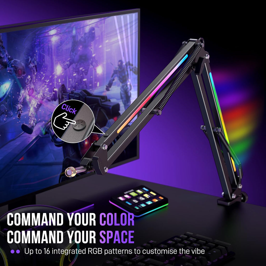 RGB Adjustable Microphone Boom Arm for Streaming and Gaming
