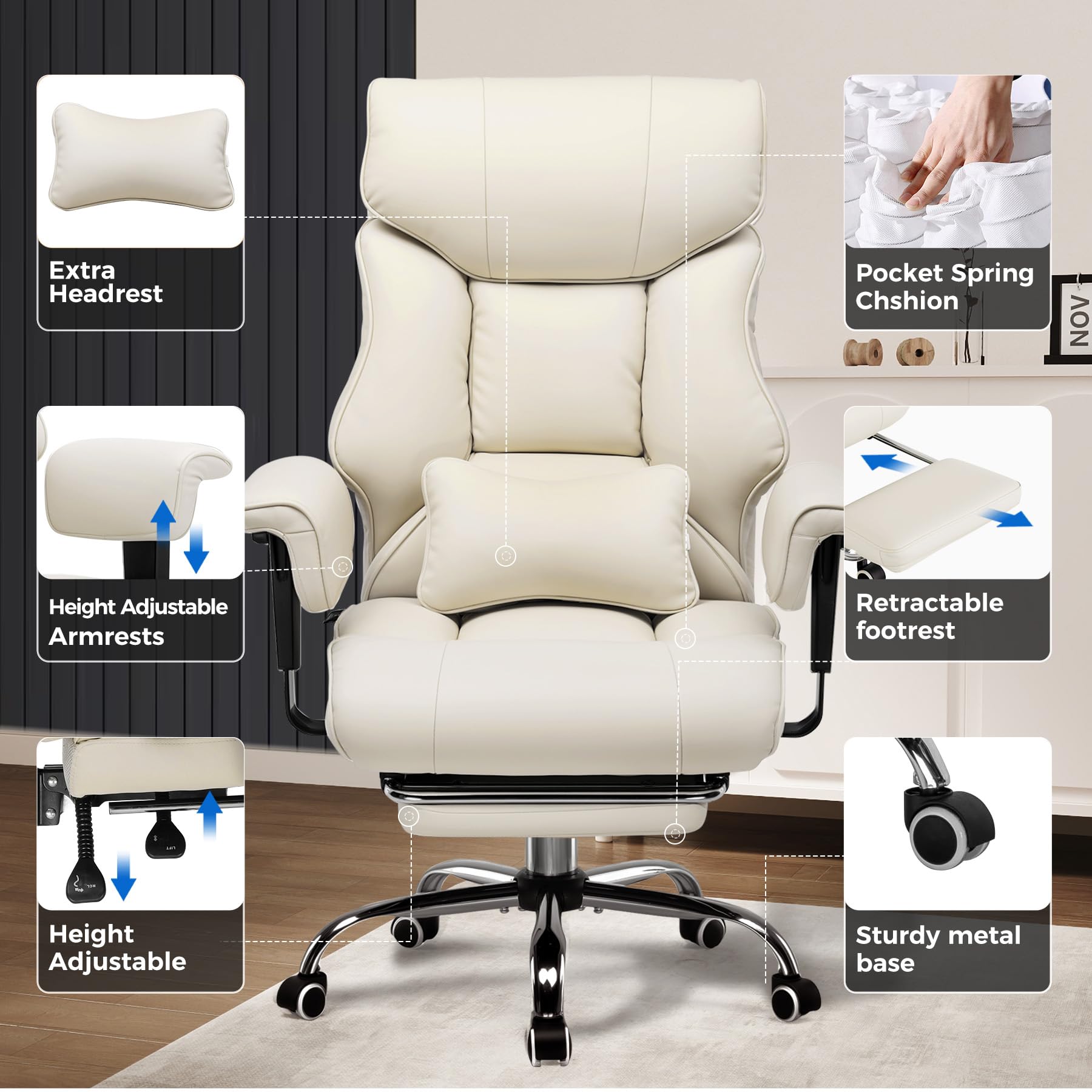 Heavy Duty Ergonomic Gaming Chair with Footrest and Lumbar Support