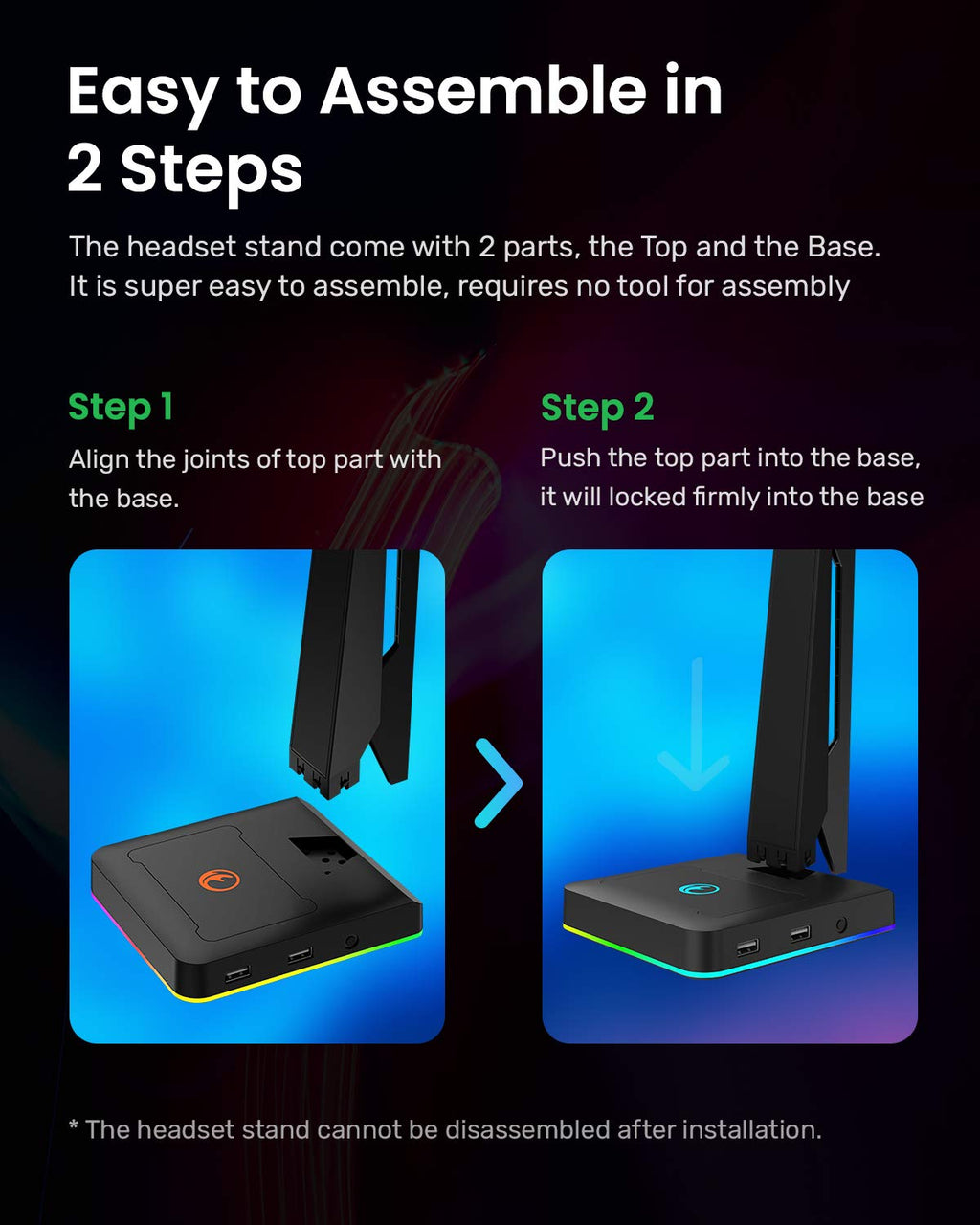 RGB Gaming Headset Stand with USB Ports and Headphone Holder