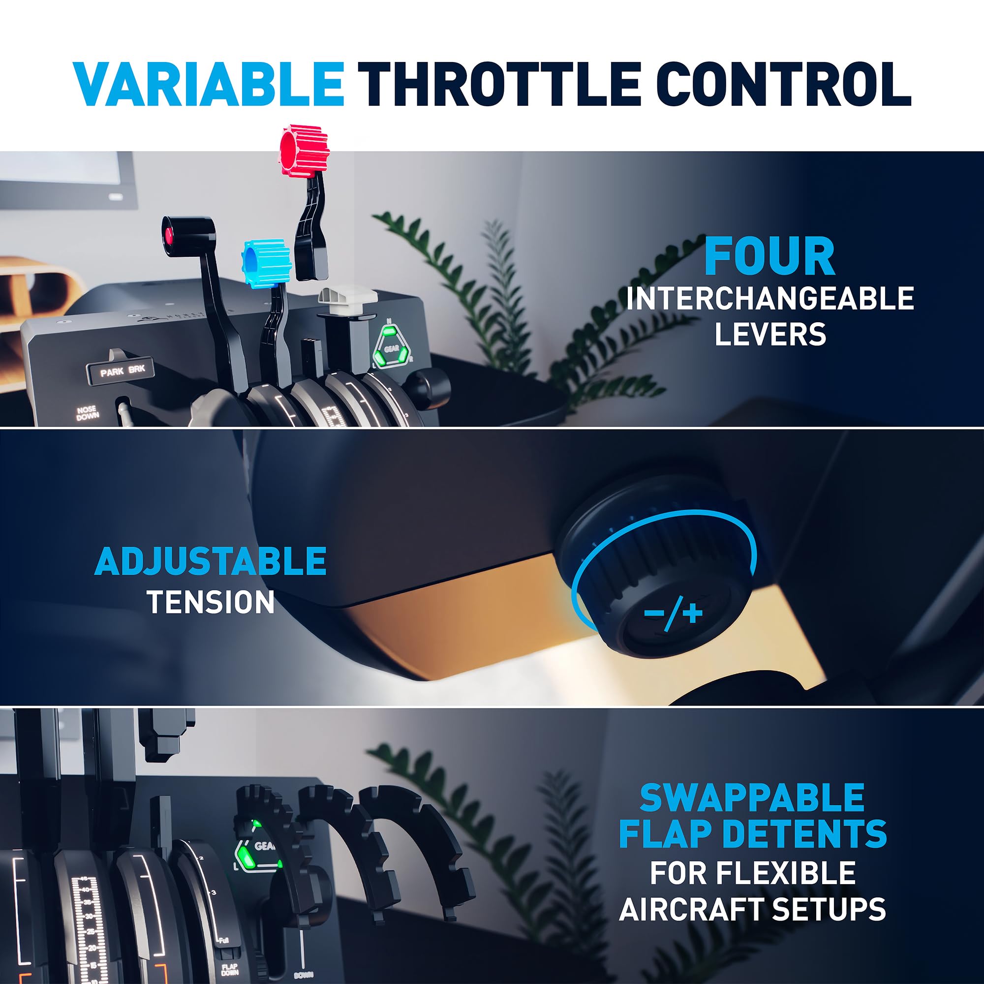 Compact Flight Throttle Quadrant with Trim Wheel Controls