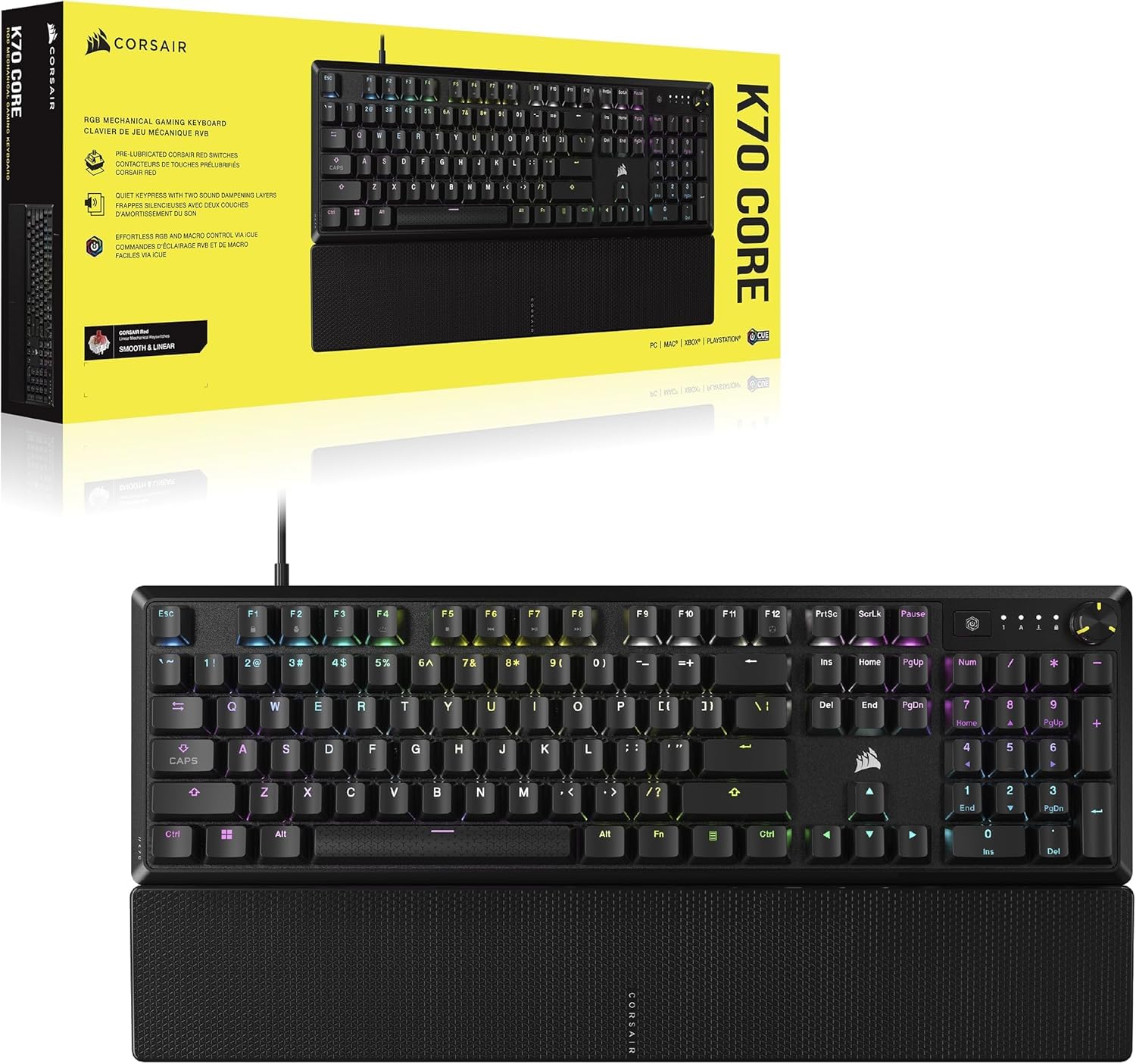 Quiet RGB Mechanical Gaming Keyboard with Rotary Dial