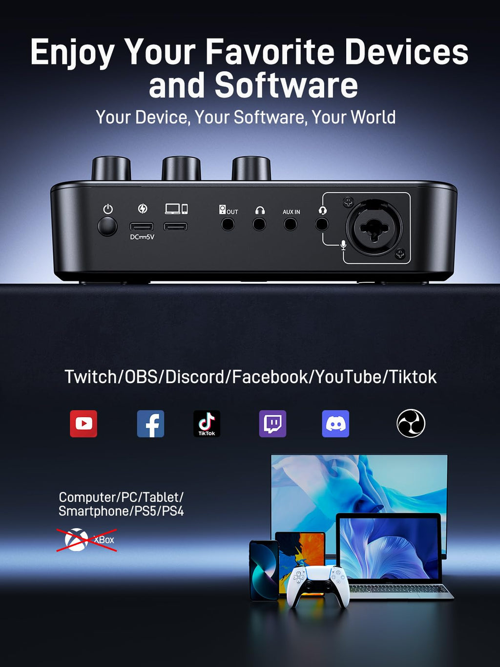 Gaming Streaming Audio Bundle with XLR Microphone and Mixer
