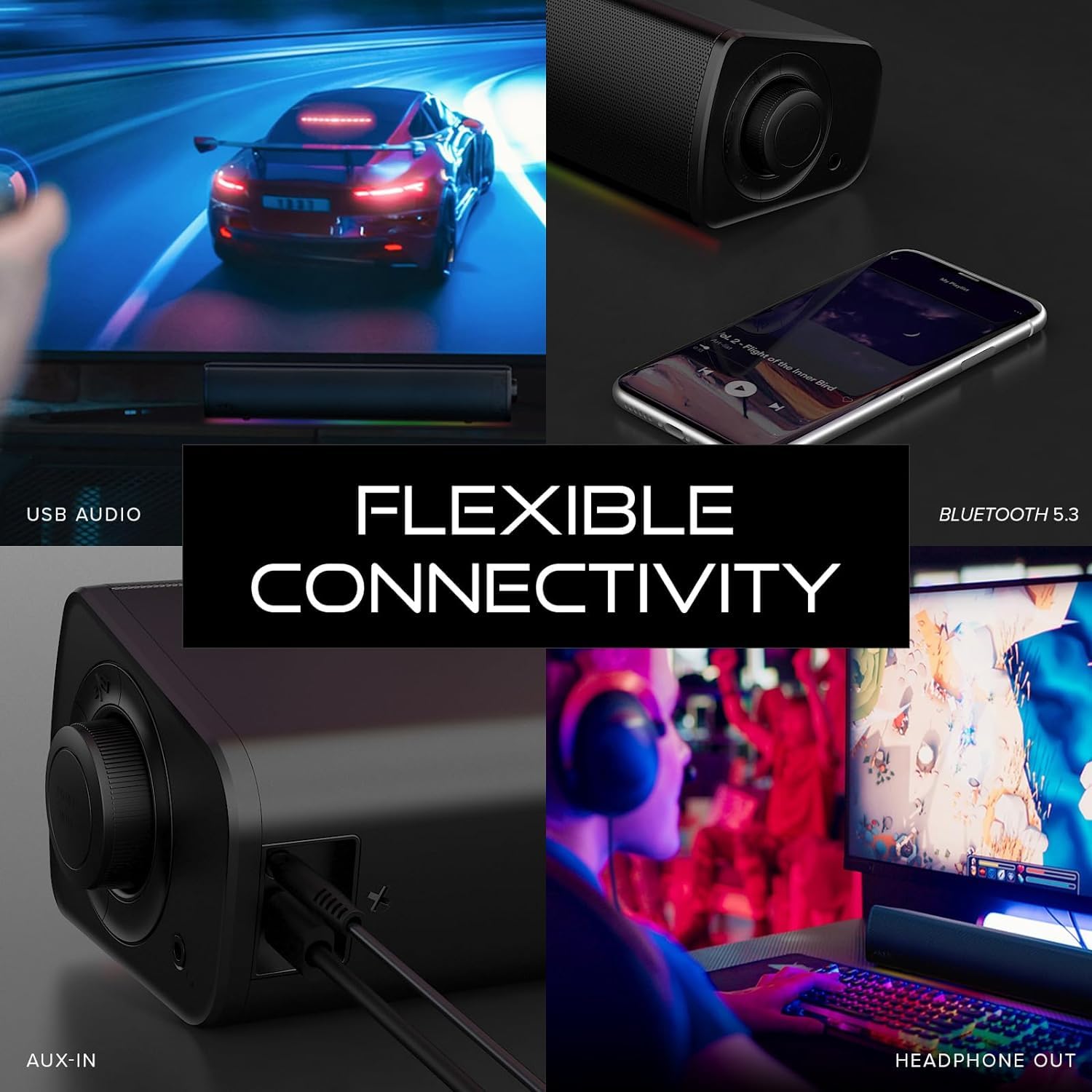 Compact RGB Gaming Soundbar with SuperWide Audio Technology