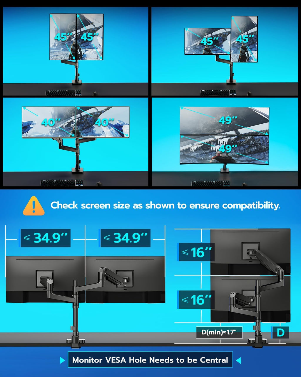 Heavy Duty Dual Monitor Arm Mount for Ultrawide Screens