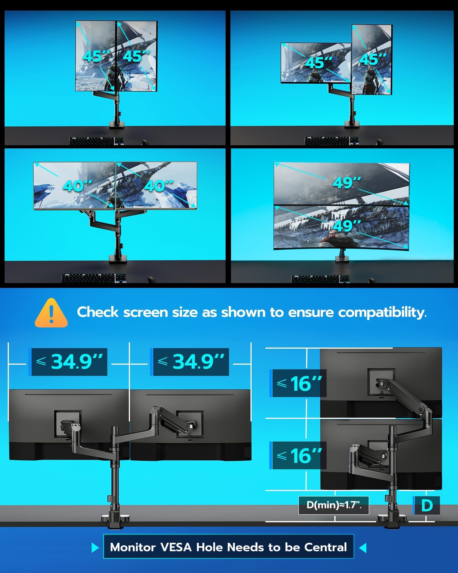 Heavy Duty Dual Monitor Arm Mount for Ultrawide Screens